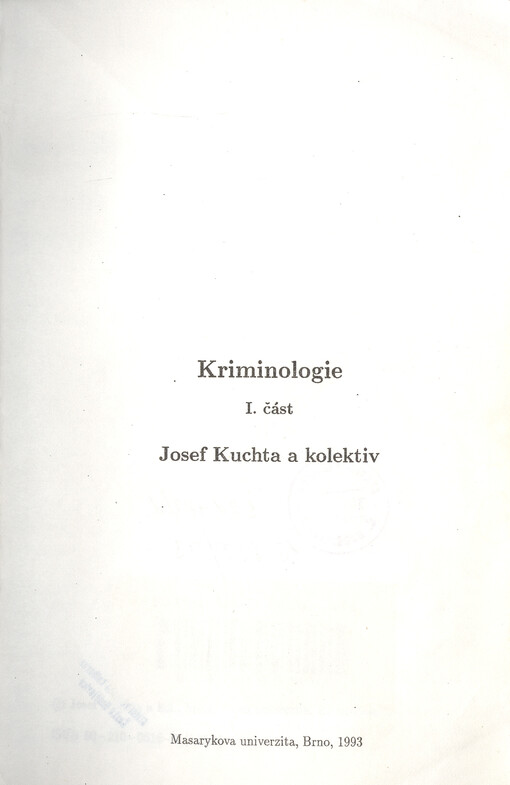 Kriminologie. I. část