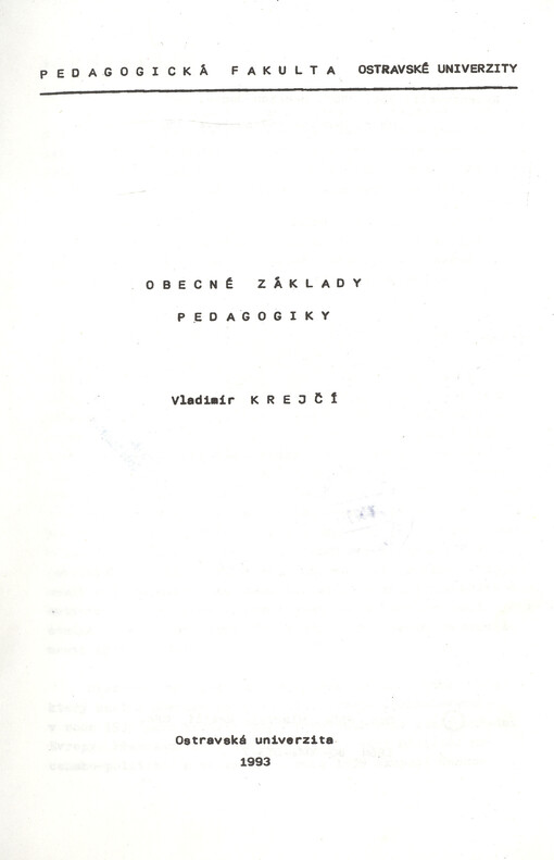 Obecné základy pedegogiky