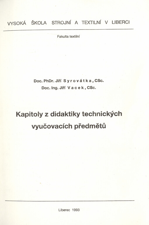Kapitoly z didaktiky technických vyučovacích předmětů