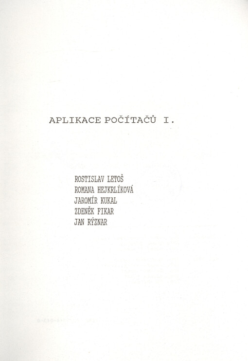 Aplikace počítačů I