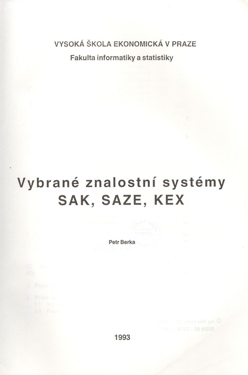 Vybrané znalostní systémy SAK, SAZE, KEX