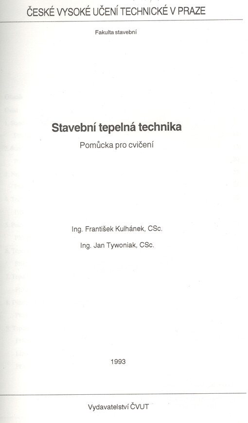 Stavební tepelná technika : pomůcka pro cvičení