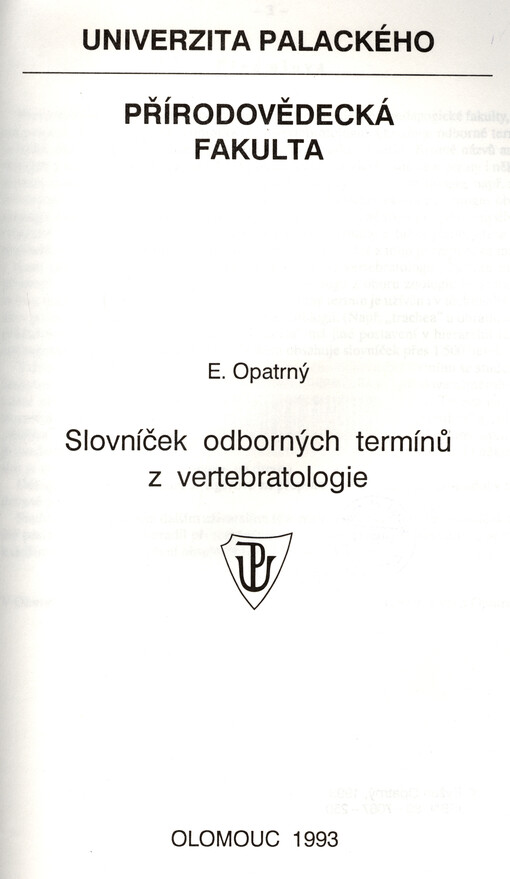 Slovníček odborných termínů z vertebratologie
