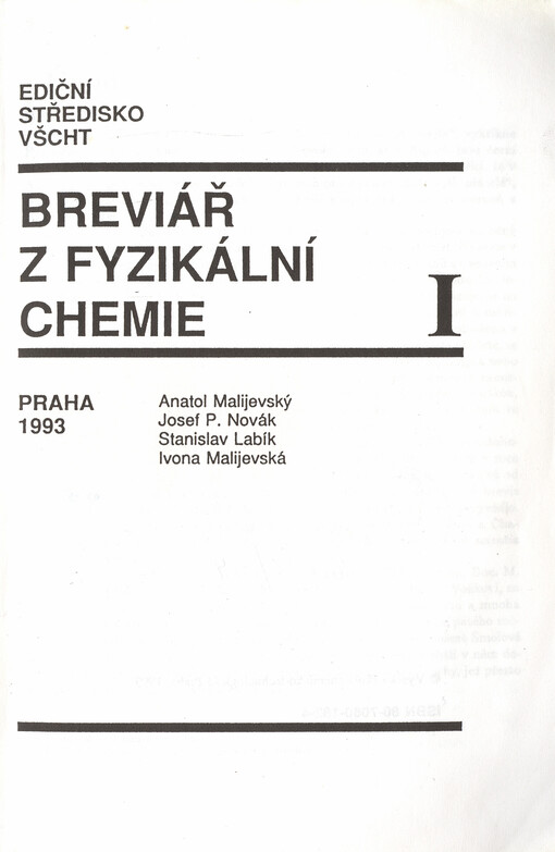 Breviář z fyzikální chemie. I