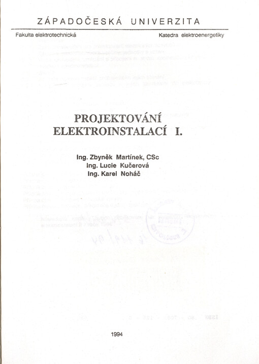 Projektování elektroinstalací I.
