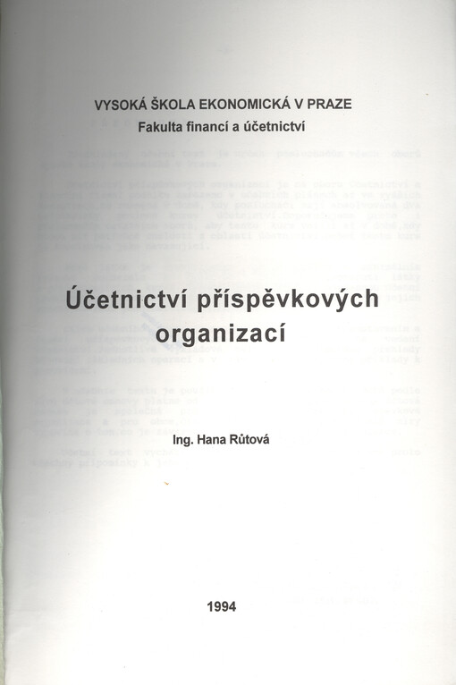 Účetnictví příspěvkových organizací
