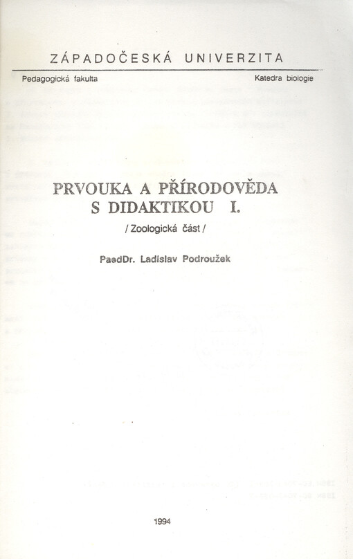 Prvouka a přírodověda s didaktikou I. : (zoologická část)