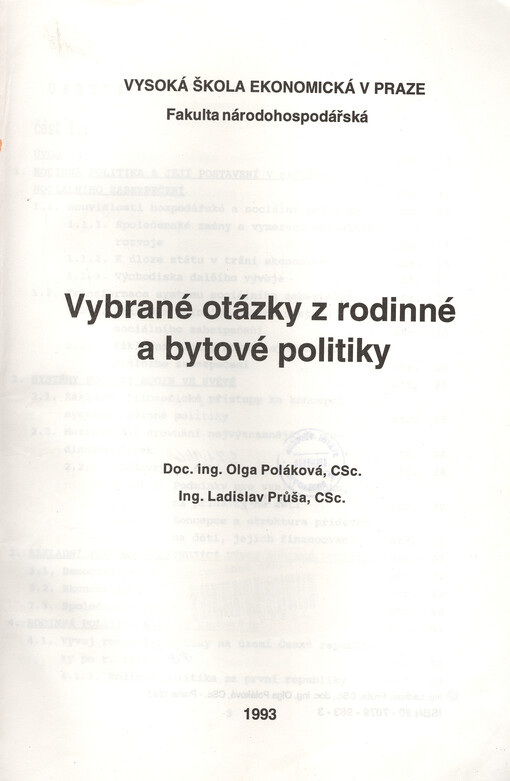 Vybrané otázky z rodinné a bytové politiky