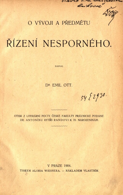 O vývoji a předmětu řízení nesporného