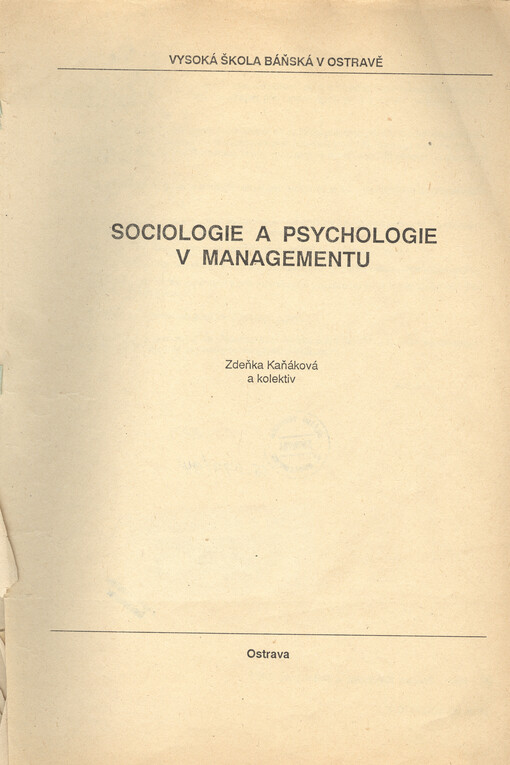 Sociologie a psychologie v managementu