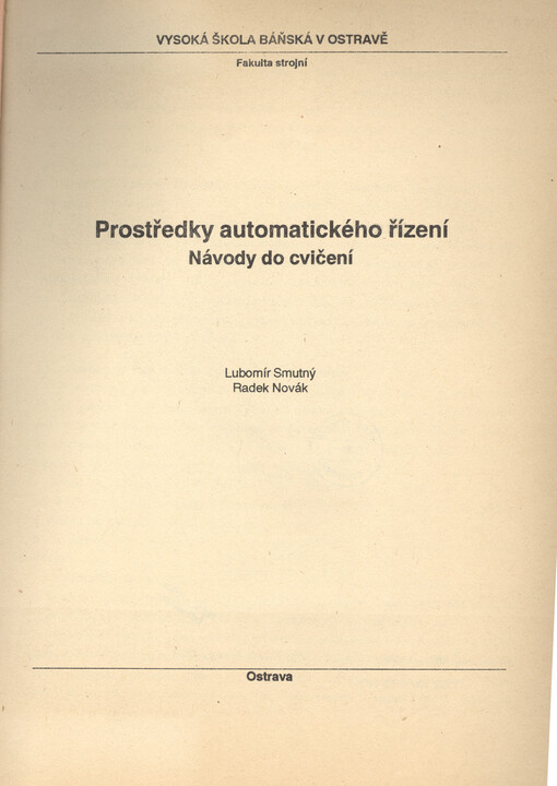 Prostředky automatického řízení : návody do cvičení