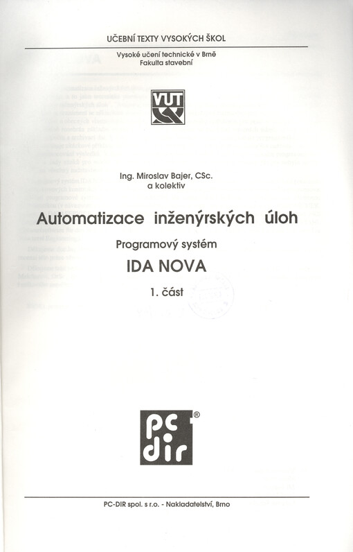 Automatizace inženýrských úloh : programový systém IDA NOVA I. část