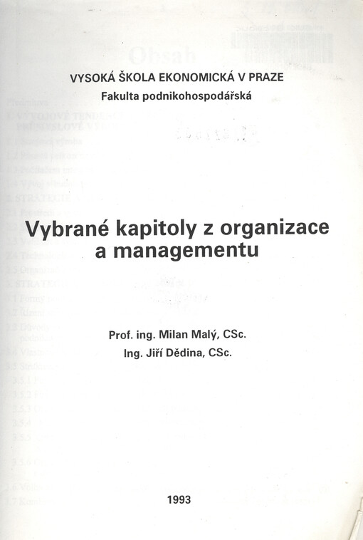 Vybrané kapitoly z organizace a managementu