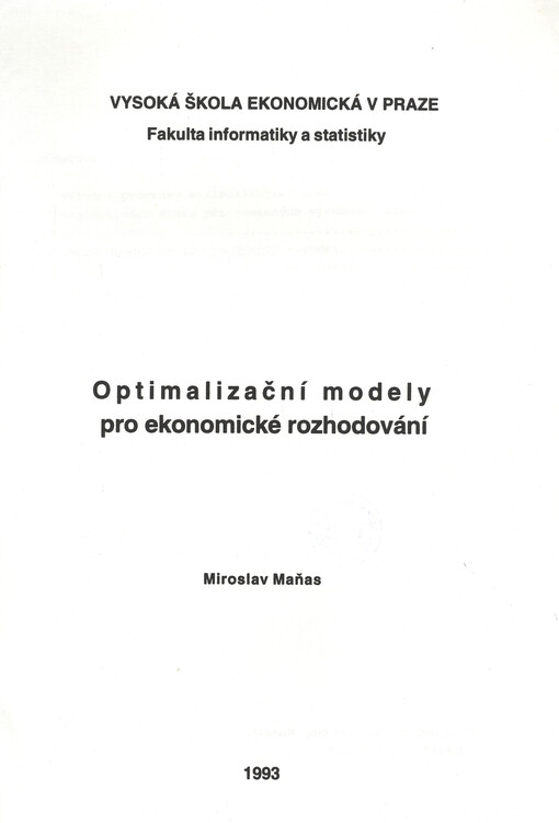 Optimalizační modely pro ekonomické rozhodování