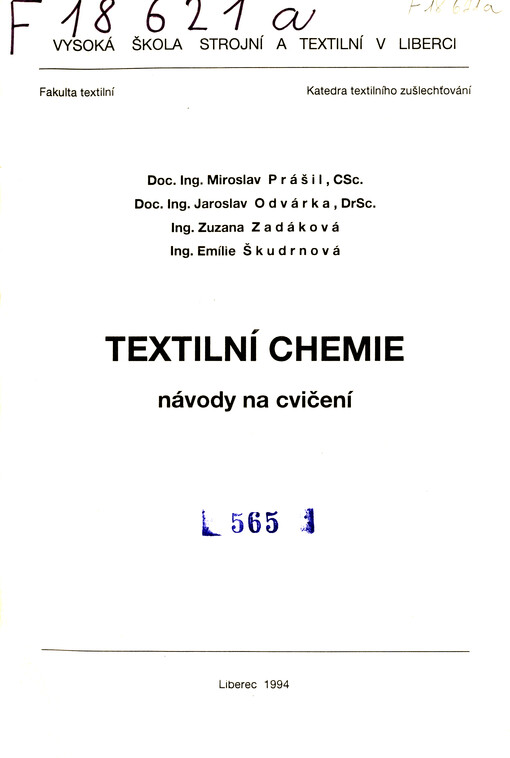 Textilní chemie : Návody na cvičení