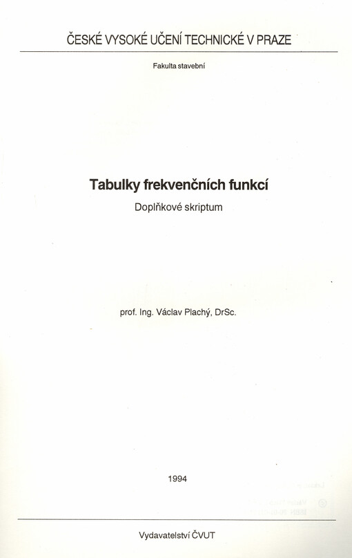 Tabulky frekvenčních funkcí : doplňkové skriptum