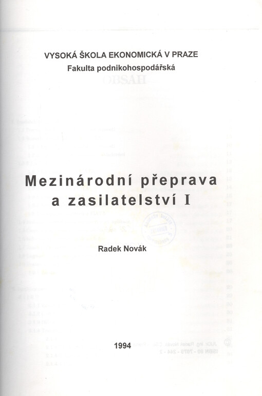 Mezinárodní přeprava a zasilatelství. I