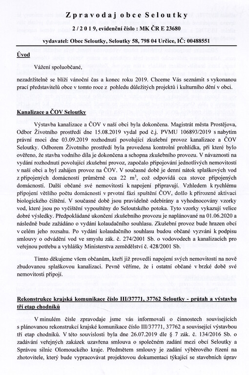 Zpravodaj obce Seloutky