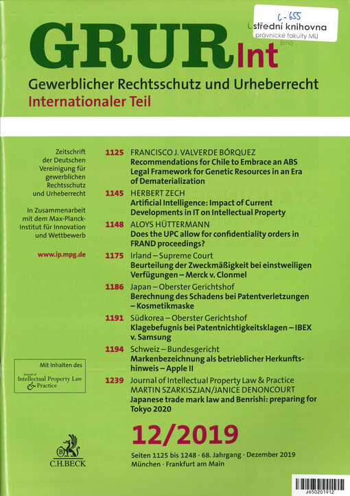Gewerblicher Rechtsschutz und Urheberrecht.Internationaler Teil