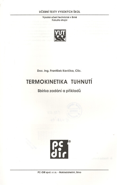 Termokinetika tuhnutí : sbírka zadání a příkladů