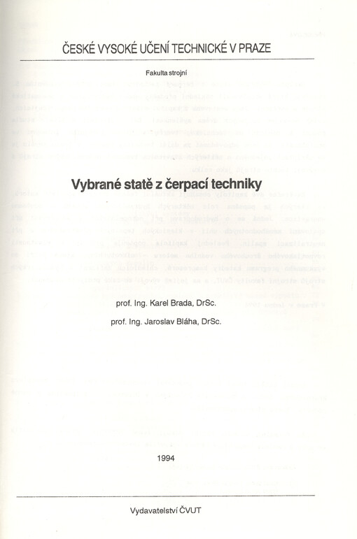 Vybrané statě z čerpací techniky