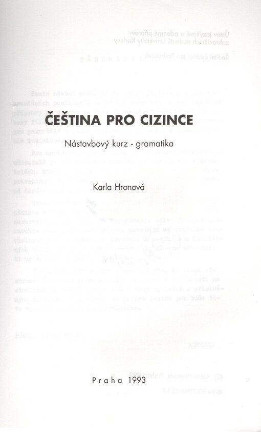 Čeština pro cizince : nástavbový kurz - gramatika