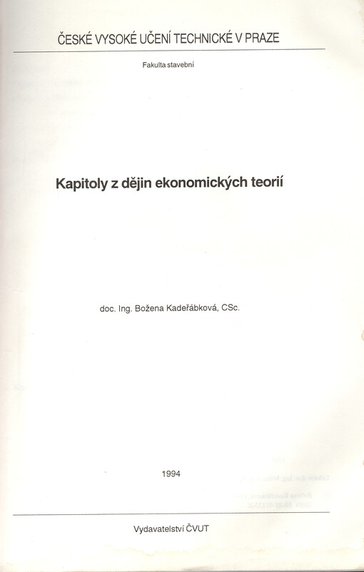 Kapitoly z dějin ekonomických teorií