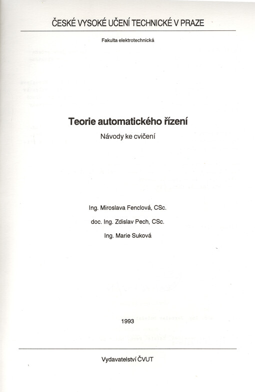 Teorie automatického řízení : návody ke cvičení