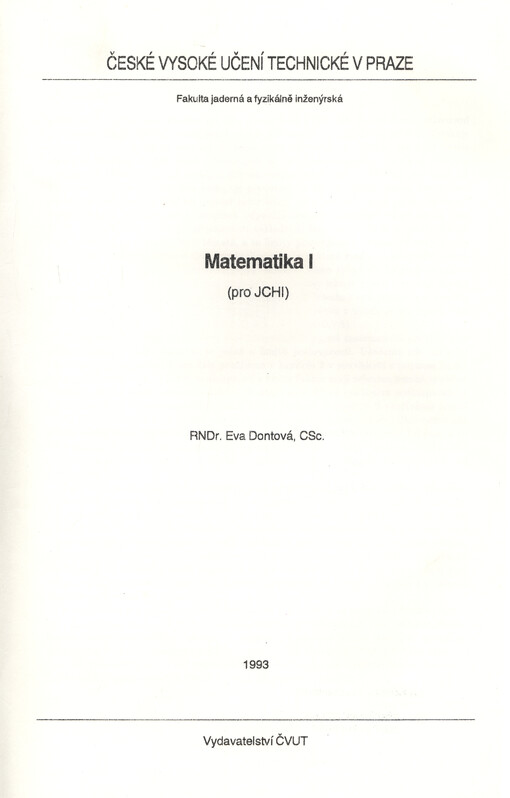 Matematika I: (pro JCHI)
