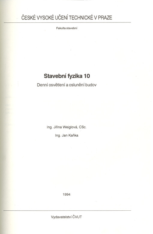 Stavební fyzika 10 :denní osvětlení a oslunění budov