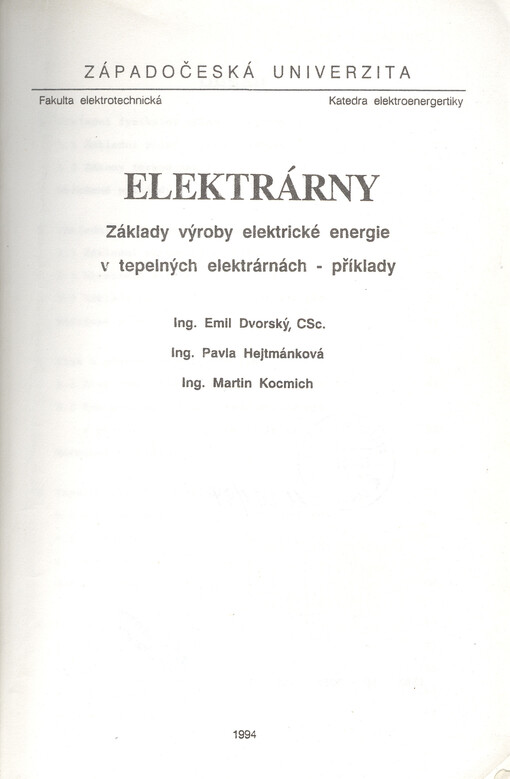 Elektrárny : základy výroby elektrické energie v tepelných elektrárnách - příklady