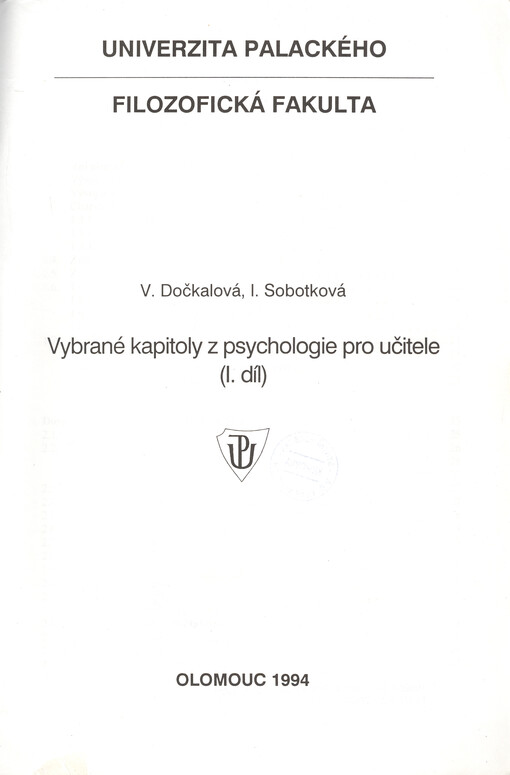 Vybrané kapitoly z psychologie pro učitele I. díl