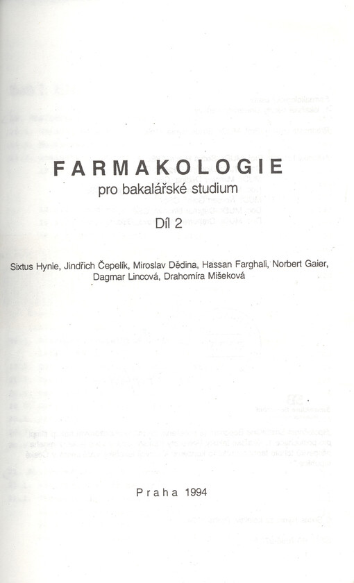 Farmakologie pro bakalářské studium. Díl 2