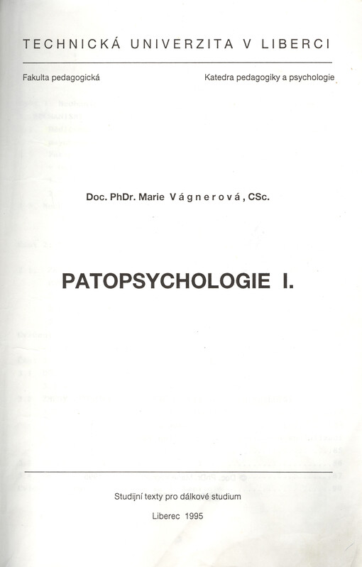 Patopsychologie.I