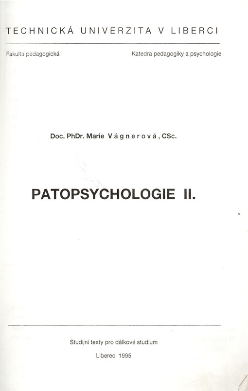 Patopsychologie. II