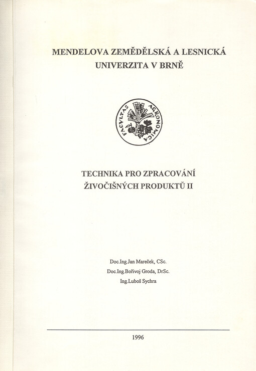 Technika pro zpracování živočišných produktů. II