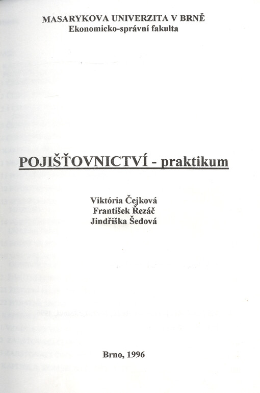 Pojišťovnictví - praktikum