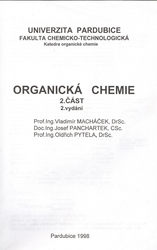 Organická chemie. 2. část