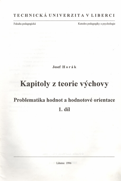 Kapitoly z teorie výchovy: problematika hodnot a hodnotové orientace