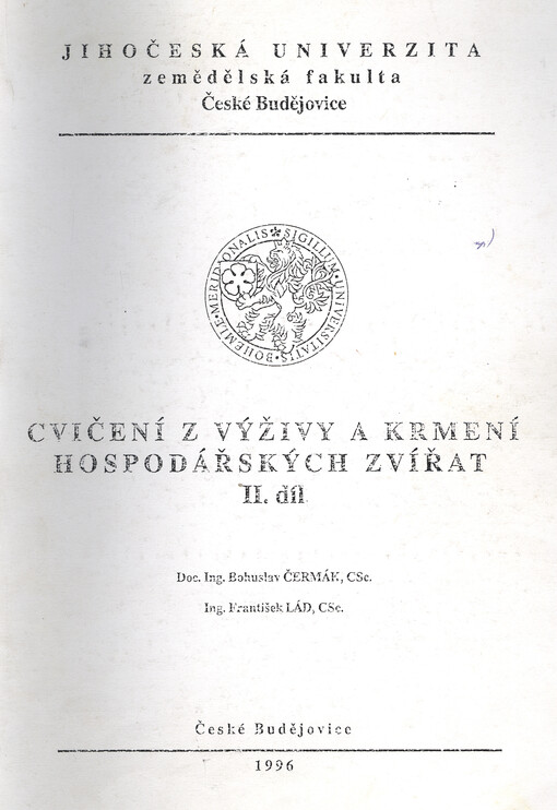 Cvičení z výživy a krmení hospodářských zvířat. (II. díl)