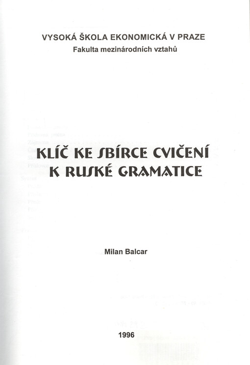 Klíč ke Sbírce cvičení k ruské gramatice