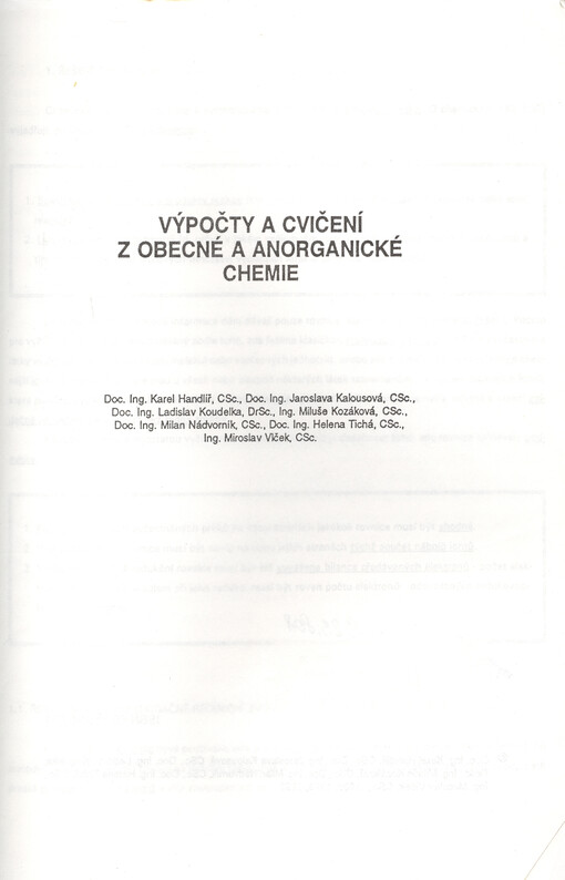 Výpočty a cvičení z obecné a anorganické chemie