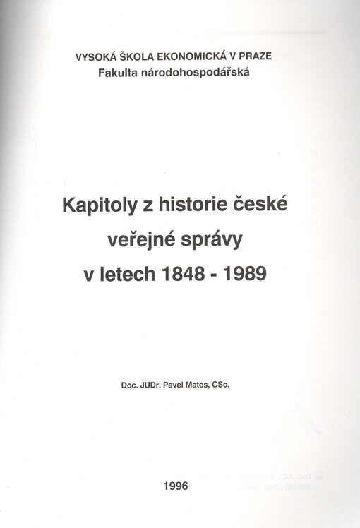 Kapitoly z historie české veřejné správy v letech 1848-1989