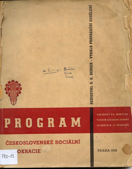 Program československé sociální demokracie usnesený 20. manifestačním sjezdem strany ve dnech 18.-21. října