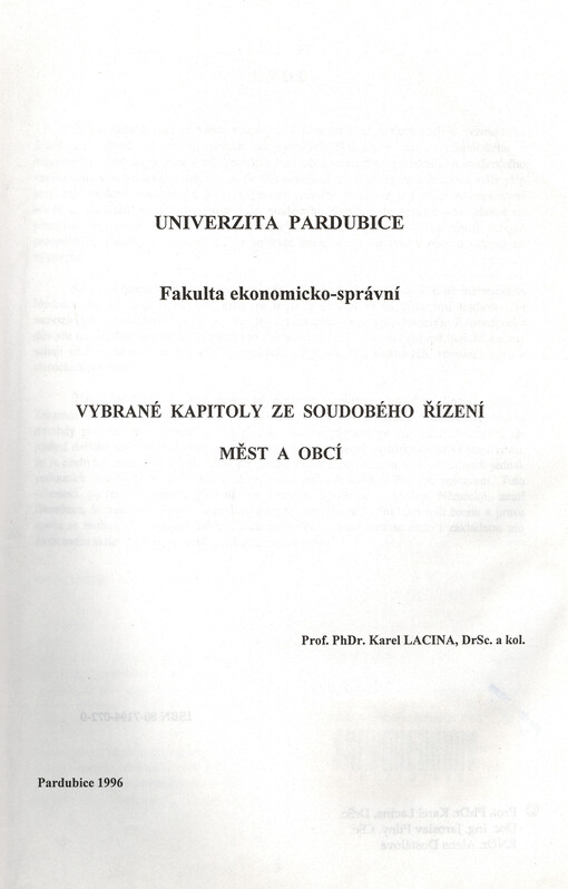 Vybrané kapitoly ze soudobého řízení měst a obcí