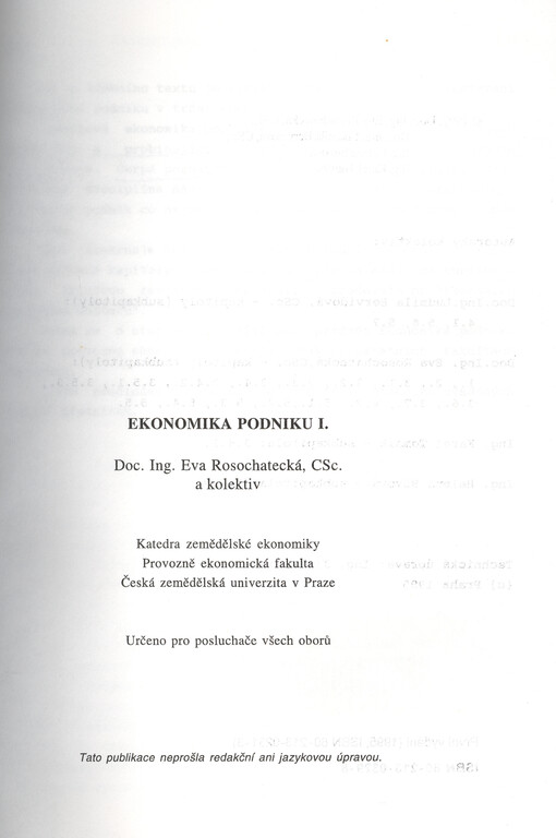 Ekonomika podniku. I.