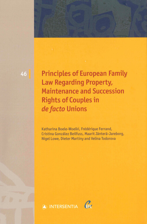 Principles of European family law regarding property, maintenance and succession rights of couples in de facto unions