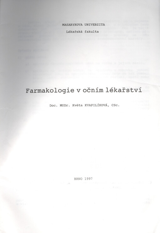 Farmakologie v očním lékařství