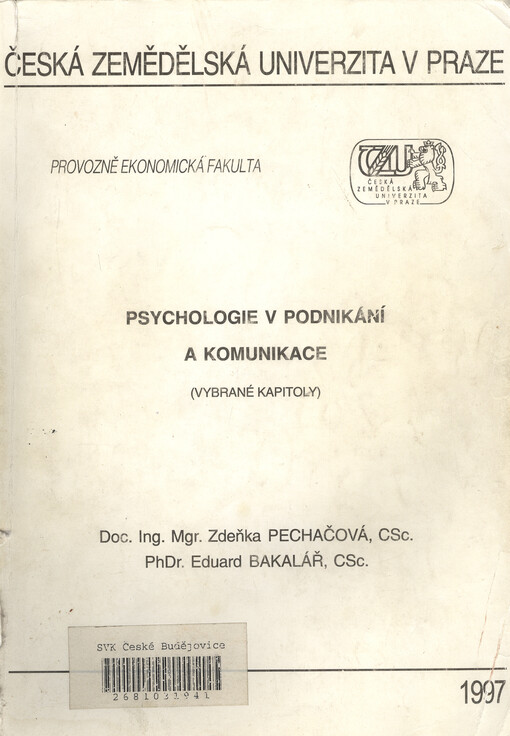 Psychologie v podnikání a komunikace : (vybrané kapitoly)