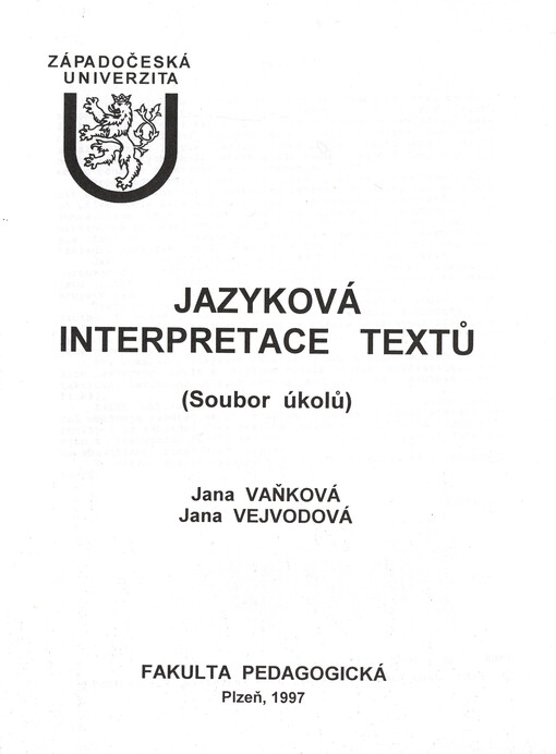 Jazyková interpretace textů : soubor úkolů